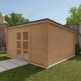 Abri de jardin toit plat 16m² PENTY - madriers 40mm traité - tuiles métalliques - Gardy Shelter Ma boutique
